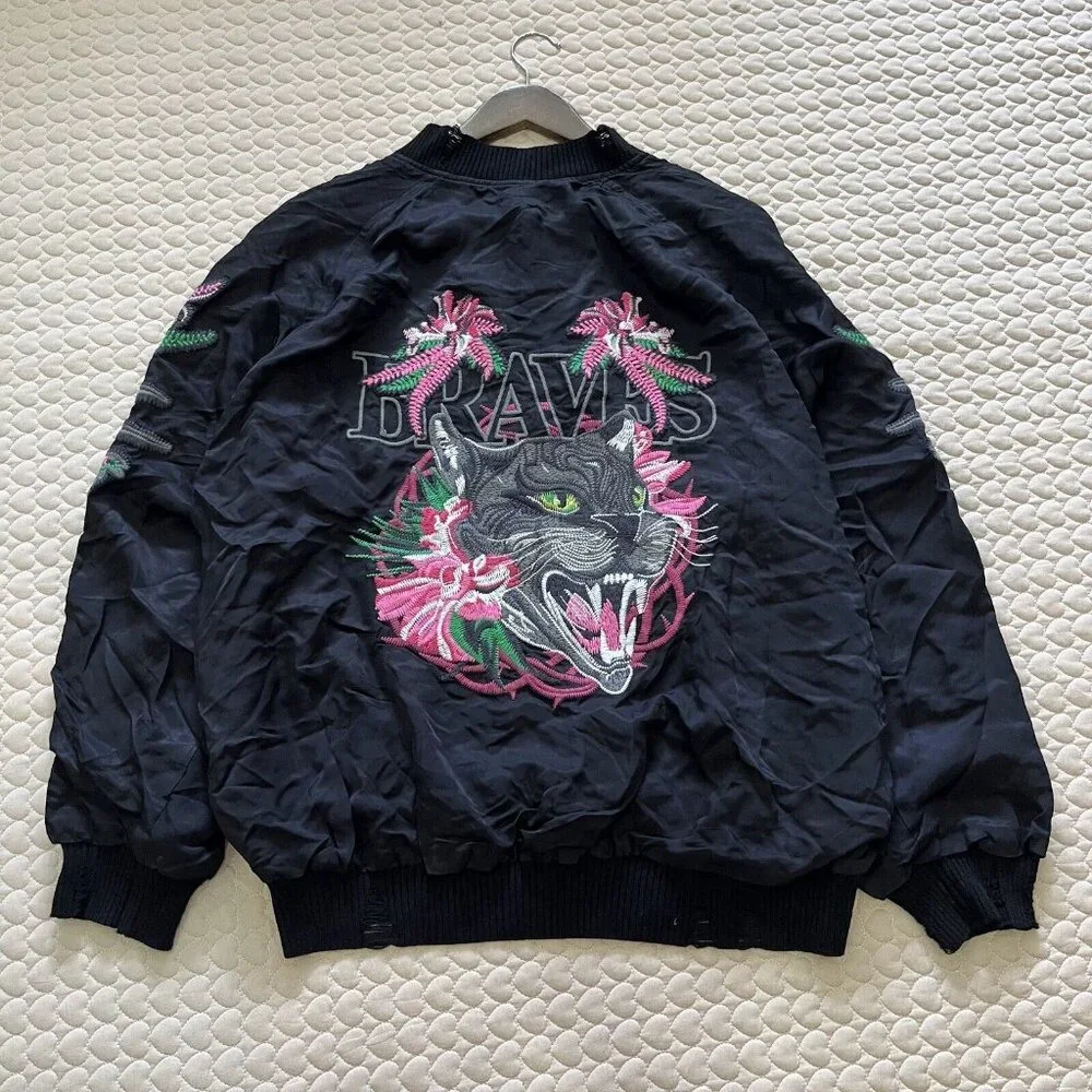 NWT Diesel Embroidery Reversible Bomber Jacket Reversible Zip Up Women's Size L - Picture 8 of 14